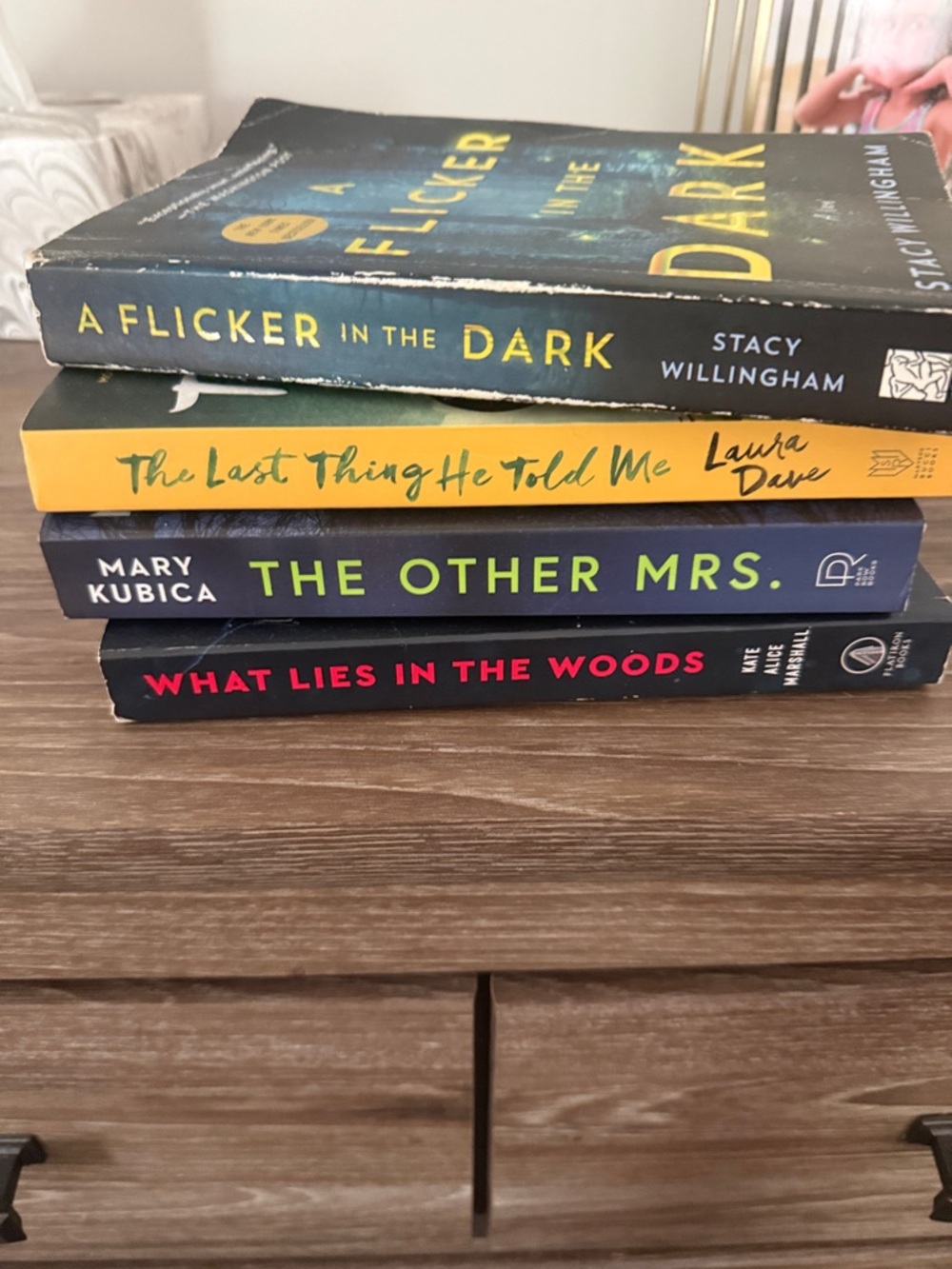 Stack of 4 Thriller & Mystery Paperbacks - Yellow, Navy, Black, Red Accents